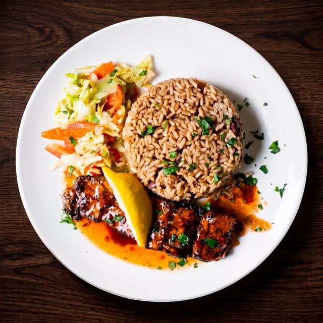 Sweet chili glazed jerked salmon.